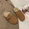 Nuevas Pantuflas de Algodón Cálido Forradas de Felpa Otoño/Invierno 2026, Estilo Birkenstock Retro Planas Cómodas de Punta Cerrada Pantuflas de Piel para Exteriores para Mujer