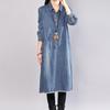 Vestido jeans literário feminino outono e inverno novo solto tamanho grande branco comprimento médio fino manga comprida vestido de camisa casual