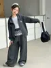 Conjunto Casual de Otoño para Niñas 2025 Nuevo Estilo para Niñas Mayores, Sudadera de Rayas a la Moda de Primavera y Otoño y Pantalones de Pierna Ancha Conjunto de Dos Piezas