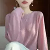 Suéter de punto de cuello redondo para mujer para primavera y otoño, con un estilo relajado, lana fina, adecuado para el trabajo, simple y holgado, un suéter fino para usar como base