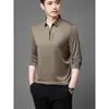 Camiseta Masculina Respirável de Outono, Nova Camisa Polo Lisa de Manga Longa Sem Costura para Homens de Meia-Idade, Casual, Moderna, Versátil