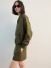 Jaqueta curta verde militar best-seller transfronteiriça europeia e americana para mulheres, com gola lapela, design de abotoamento simples, bolsos, cintura elástica e mangas compridas