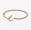 Pulsera Panjiadora Plata S925 serie Año Nuevo forma de corazón hebilla en T cadena de hueso de serpiente hebilla cuadrada dorada