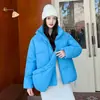 Abrigo de algodón con capucha transfronterizo 2026 con capucha desmontable, moderno y versátil, estilo coreano, diseño de bolsillo falso, chaqueta cálida para mujer