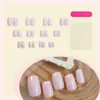 Venta al por mayor transfronteriza de uñas postizas en rosa lechoso, baja saturación, efecto iluminador, estilo corto, adecuadas para ir al trabajo, a la moda, manicura suave y de alta gama