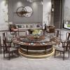 Nueva Mesa de Comedor Eléctrica de Madera Maciza Chinoiserie Hotel Mesa Redonda Grande Eléctrica 20 Personas Mesa Redonda de Pizarra Multifunción con Mesa para Hot Pot