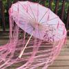 Sombrilla de Papel de Seda Estampada Estilo Chino Hanfu Accesorios para Mujer Cinta Borla Disfraz Antiguo Accesorios para Fotos Estilo Nacional Sombrilla Popular
