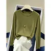 Camiseta de manga longa de algodão de bambu na cor café para mulheres, estilo coreano, elegante, que rejuvenesce, moderna, plus size, para o outono