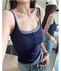 10125 # Camisola de Color Contrastante Falsa de Dos Piezas Abotonada Top de Verano Ajustado con Almohadillas en el Pecho Ropa de Abrigo Versátil sin Mangas