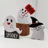 Nuevos Productos Transfronterizos Halloween Adornos Creativos Adornos con Forma de Fantasma Lindos Decoración de Escritorio Festiva Adornos de Madera