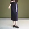Saia Jeans Lápis Casual Versátil 2025 Outono Nova Moda Simples Média Com Fenda Saia Evasê