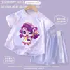 Traje Deportivo Lindo para Niñas Verano 2026 Nuevo Ropa de Secado Rápido Camiseta de Manga Corta de Seda de Hielo Pantalones Cortos para Niños Ropa de Casa a
