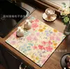 Alfombrilla Absorbente para Encimera de Cocina Estilo Americano Floral, Alfombrilla Drenante de Tierra de Diatomeas para Mesa de Comedor Barra de Cocina, Alfombrilla de Secado Rápido para Cafetera