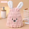 Touca Seca Cabelo Infantil Touca Chuveiro Bebê Meninas Desenho Animado Fofo Orelhas de Coelho Absorvente Veludo Coral Alto Shampoo Espessado Secagem Rápida