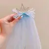 Grampo de Cabelo Coroa de Tule de Princesa, Acessório de Cabelo Véu Fofo Estilo Coreano para Meninas, Adereço de Cabeça Super Delicado com Strass 3D para Sessão de Fotos