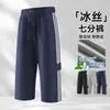 Calça de Verão Masculina Plus Size M-XL, Seda Gelada, Cropped, Nylon Elastano Alta Elasticidade, Casual, Respirável, Perfurada, Calça Esportiva