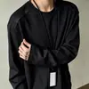 WHIMNOON 25AW Estructura de Hojas Sueltas Rompehuesos Parcheado Hilo Cosido a Mano Camiseta de Manga Larga Casual Cuello Redondo Top Holgado