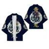 Directo de fábrica capa con tótem de dragón estilo chino marea nacional personalidad cárdigan de punto con plumas capa kimono túnica de siete mangas hombre