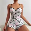 Amazon Aliexpress Transfronteiriço Europeu e Americano Estampado em Forma de Coração Cor Contrastante Roupa de Casa Fenda Frontal Conjunto de Vestido Pijama de Alça