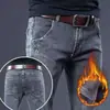 Jeans grosso forrado com fleece popular masculino outono e inverno estilo coreano slim stretch estudante do ensino médio skinny legal moderno calças de rapaz