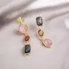 Pendientes Geométricos de Corazón con Goteo de Aceite de Aguja Plateada Pendientes de Flor Simples Coreanos Pendientes Elegantes de Moda Pendientes de Gama Alta para Mujeres