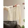 Cardigan de Tricô de Seda Gelada Estilo Coreano para Mulheres, Peça Sobreposta Fina de Manga Longa Curta para o Verão, Proteção Solar, Top com Renda