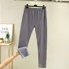 Ropa interior térmica de terciopelo sin costuras para mujer, mallas forradas de polar, ropa de otoño e invierno para mujer, calzones de color liso, pantalones cálidos ajustados de talla grande