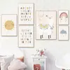 Nubes Escandinavas Arcoíris Pintura en Lienzo Arte Pintura Números Letras Sol Póster Pintura para Niños Decoración Habitación Infantil Núcleo de Pintura