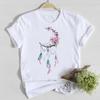 Flores hortícolas patrón de personalidad cuello redondo estampado camiseta blanca manga corta para mujer comercio exterior transfronterizo wish/ebay Amazon