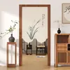 Nueva Cortina de Puerta Estilo Chino, Cortina Divisoria para Sala de Estar con Aire Acondicionado, Estilo Chino de Gama Alta, Cortina de Tela a Media Altura sin Taladro, Modelo Nuevo