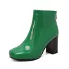 Botas de mujer de charol nuevas para Otoño e Invierno talla 33-50 Botas de tobillo de tacón alto grueso con punta cuadrada europeas y americanas Zapatos de mujer de comercio exterior