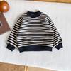 Wind Valley 2024 Inverno Nova Roupa Infantil Estilo Coreano Versátil Moletom Listrado com Forro de Lã para Meninos Espesso Gola Meia-alta