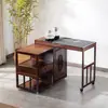 Gabinete de Té Giratorio Móvil Mesa de Té Mesa de Té para el Hogar Balcón de Apartamento Pequeño Mesa de Café Mesa Integrada con Tetera Eléctrica Juego de Mesa y Sillas