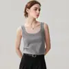 Nova coleção de outono: suéter de tricô de cashmere feminino, gola U, fio brilhante, corte justo, sem mangas, perfeito como camada base ou usado com uma regata, estilo moderno