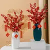 Árbol de la Fortuna de Frutos Rojos Sala de Estar de Hotel Adorno de Flor Artificial Decoración para Casa Nueva Boda Bayas Rojas de Invierno Planta Verde Bonsái