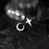 Pendientes de Plata de Ley S925 Cielo Estrellado para Mujer 2026 Nuevo Estilo Ins Pendientes Asimétricos de Estrella y Luna Pendientes de Primavera y Verano