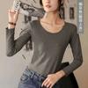 Camisa Base Catiônica Feminina Gola Semi-alta Roupas de Outono De Veludo Autoaquecimento Lixamento Dupla Face Alta Elasticidade Manga Longa Roupas Quentes Outono e Inverno