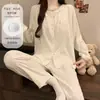 Pijama de Algodón Nube para Mujer con Almohadillas para el Pecho, Delgado para Primavera y Otoño, Manga Larga, Dulce, Floral, Casual, Conjunto de Ropa para el Hogar de Chica