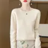Novo Suéter de Peça Única Sem Costura com Gola Redonda Outono/Inverno Feminino Pulôver Solto Camada Base Tricotado Manga Longa Cor Sólida