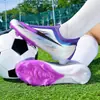 Zapatos de fútbol de punto sin costuras transfronterizos, unisex, caña baja, tacos AG para césped natural exterior, tacos TF para césped artificial, disponibles para venta al por mayor