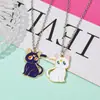 Aleación para Fundición a Presión con Galvanoplastia Personalizada Collar Creativo de Gato Luna para Pareja con Aceite Gotas Joyería con Pintura al Óleo Venta Directa de Fábrica