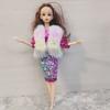 Ropa de Muñeca de 30cm Vestido de Lentejuelas con Cuentas de Manga Larga + Chaleco Degradado Juguete para Vestir Muñecas