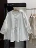 Primavera de 2026 Nova Camisa Feminina Gola Redonda Estilo Japonês Algodão Blusa Solta Cardigã Estilo Mori Vintage Moda Feminina Reduzir Idade