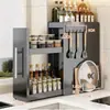 Prateleira de Armazenamento de Temperos Extraível para Cozinha Organizador Multifuncional de Condimentos para Bancada Caixa Lateral Ultra-Estreita à Prova de Poeira Armário