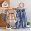 Conjunto de Ropa de Otoño para Niños 2026 Nuevo Estilo Bebé Infantil Primavera Otoño Sudadera con Cadena Colgante de Retazos y Letras Conjunto de Dos Piezas Venta al por Mayor