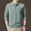 Bestseller de transmisión en vivo: nueva camiseta de manga larga para primavera/otoño para hombre, un polo estampado versátil y moderno con cuello, perfecto para hombres de mediana edad