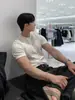 ASCLO&QIAO Camiseta de Punto Estilo Casual Coreano Minimalista para Hombre Verano Delgada Holgada Cuello Redondo Manga Corta