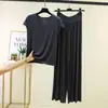 Conjunto de Pantalones de Pierna Ancha con Cordón de Cintura Alta y Camiseta sin Mangas de Modal para Mujer, Verano Versátil Casual Tallas Grandes, Conjunto de Dos Piezas