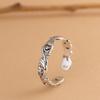 Anillo de Plata S925 Rey del Ciervo Dorado Anillo de Dedo Abierto Artístico Antiguo Flor de Hierba Tang Lujo Ligero Elegante Anillo para Mujer Joyería