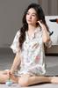 Pijama de Seda Gelada de Verão para Mulheres 2025 Gola Lapela Manga Curta Verão Seda Falsa Roupa de Casa Conjunto de Duas Peças Luxo Leve